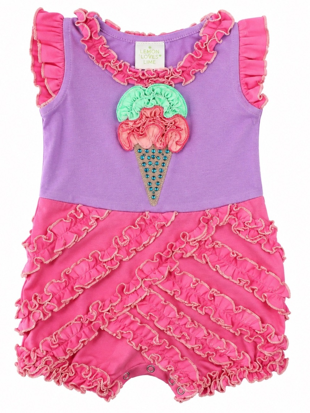 Lemon Loves Lime Boutique Ice Cream Ruffle Romper Bubble Toddler Girl 4T NWOT